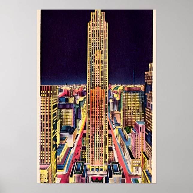 New York City Rockefeller Center am Abend 1940 Poster (Vorne)
