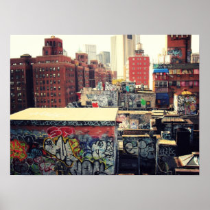 New York City Rooftops bedeckt in Graffiti, Mittel Poster