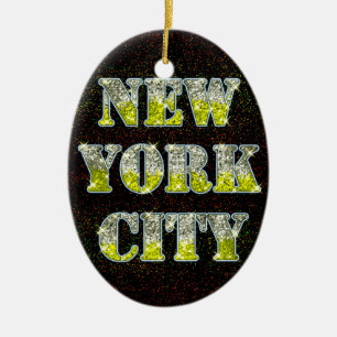 New York City Silver Gold Glitzer Keramikornament