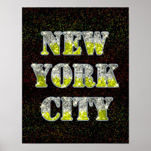 New York City Silver Gold Glitzer Poster