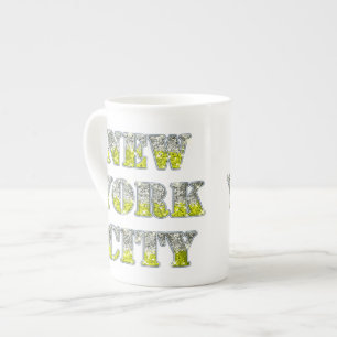 New York City Silver Gold Glitzer Prozellantasse