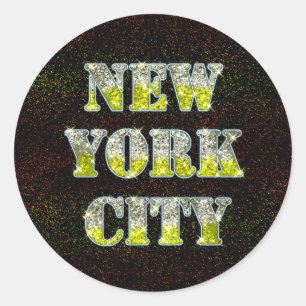 New York City Silver Gold Glitzer Runder Aufkleber