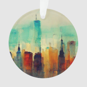 New York City Sky Line - Wasserfarbe Ornament