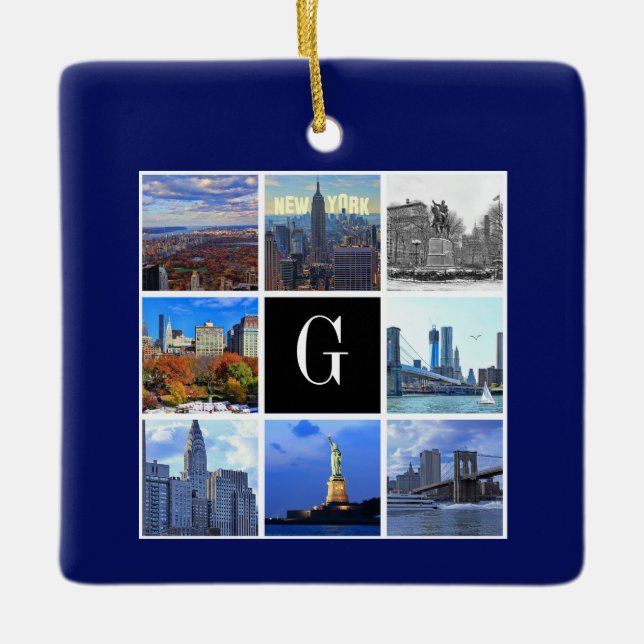 New York City Skyline 8 Image Foto Collage Keramikornament (Vorderseite)