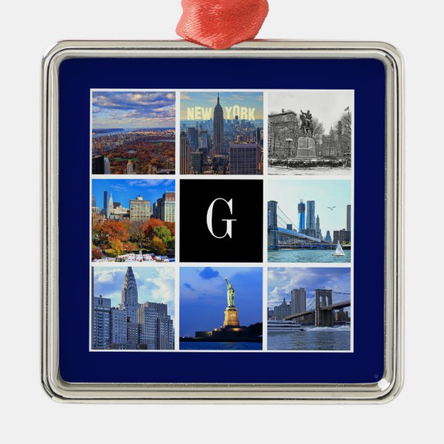 New York City Skyline 8 Image Foto Collage Ornament Aus Metall (Vorne)