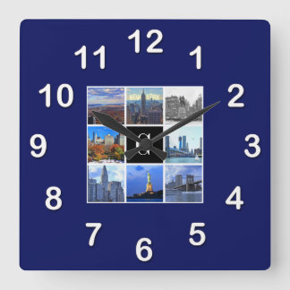 New York City Skyline 8 Image Foto Collage Quadratische Wanduhr