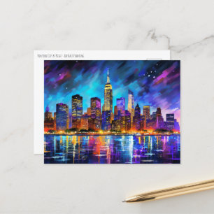 New York City Skyline am Abend Abstrakte Malerei Postkarte