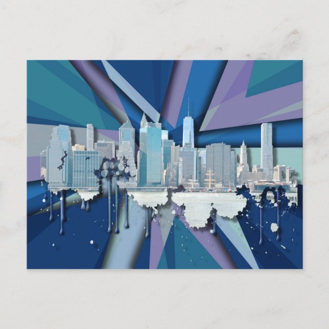 New York City Skyline | Blue 3D Postkarte (Vorderseite)