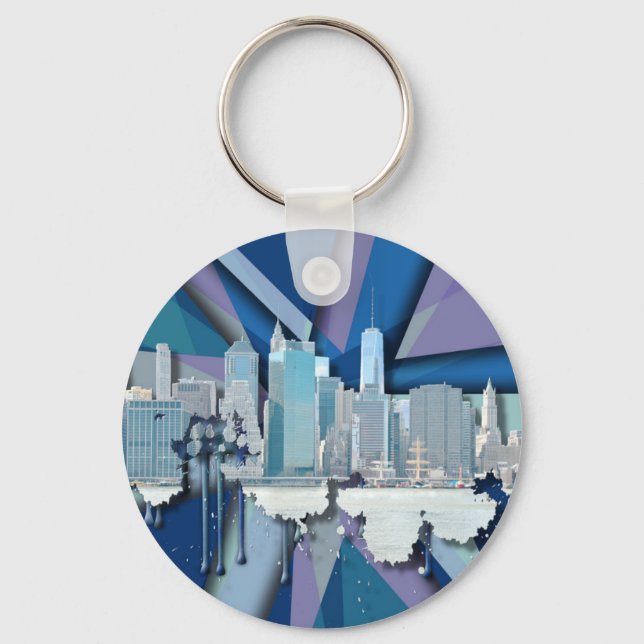 New York City Skyline | Blue 3D Schlüsselanhänger (Vorderseite)