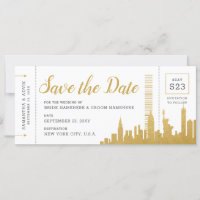 New York City Skyline Boarding Pass Rett Date Card