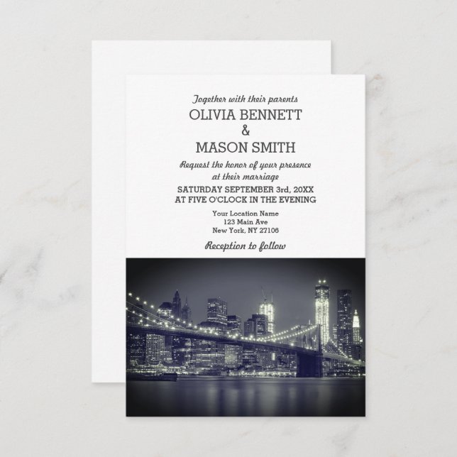 New York City Skyline Brooklyn Wedding Einladung (Vorne/Hinten)
