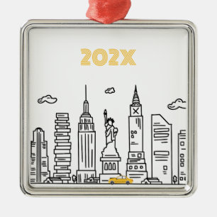 New York City Skyline & Cab Custom Year Ornament Aus Metall