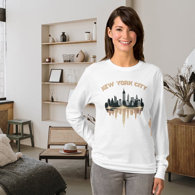 New York City Skyline Champagne Shimmer White T-Shirt (Home)