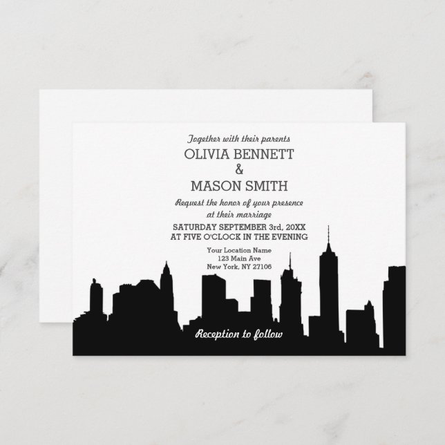 New York City Skyline Cityscape Hochzeit Einladung (Vorne/Hinten)