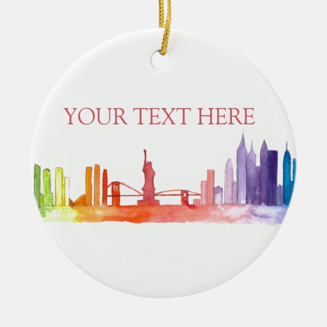 NEW YORK CITY Skyline Farbiger Regenbogen modern Keramik Ornament (Vorne)