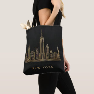 New York City Skyline Gold Line Art
