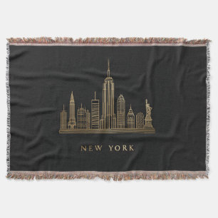 New York City Skyline Gold Line Art Decke
