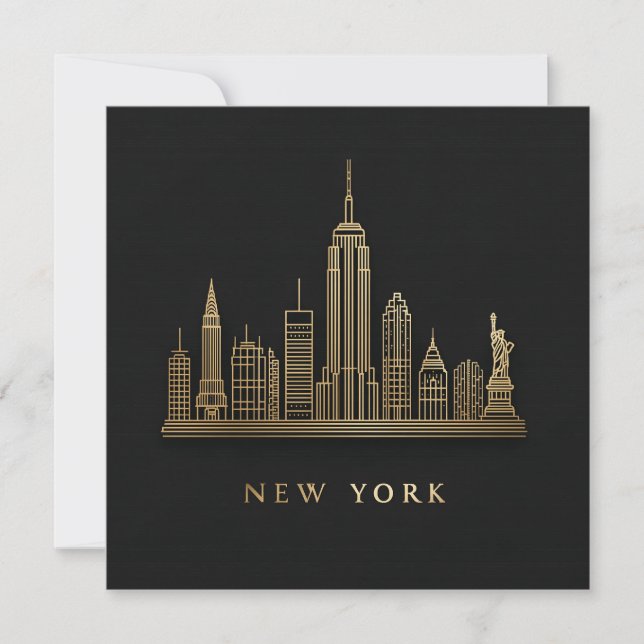 New York City Skyline Gold Line Art Feiertagskarte (Vorderseite)