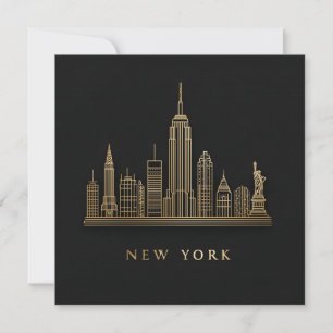 New York City Skyline Gold Line Art Feiertagskarte