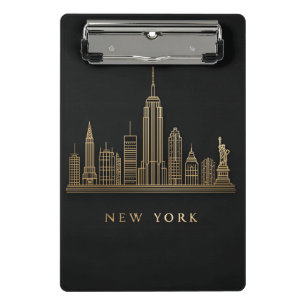 New York City Skyline Gold Line Art Mini Klemmbrett