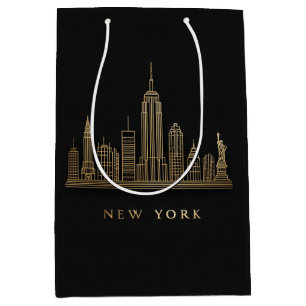 New York City Skyline Gold Line Art Mittlere Geschenktüte