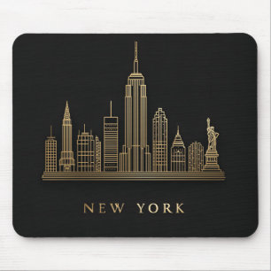 New York City Skyline Gold Line Art Mousepad
