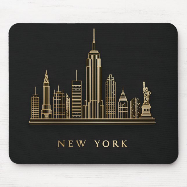 New York City Skyline Gold Line Art Mousepad (Vorne)
