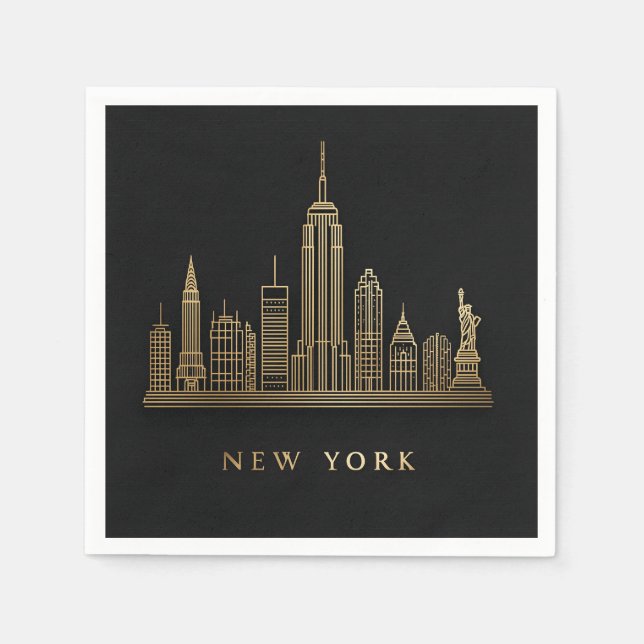 New York City Skyline Gold Line Art Serviette (Vorderseite)