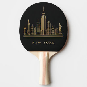 New York City Skyline Gold Line Art Tischtennis Schläger