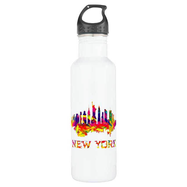 New York City Skyline hell bunt Edelstahlflasche (Vorderseite)