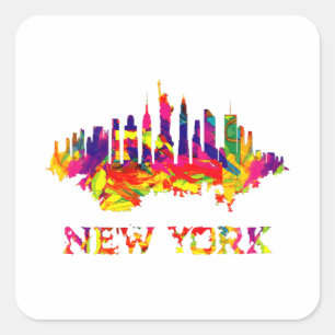 New York City Skyline hell bunt Quadratischer Aufkleber