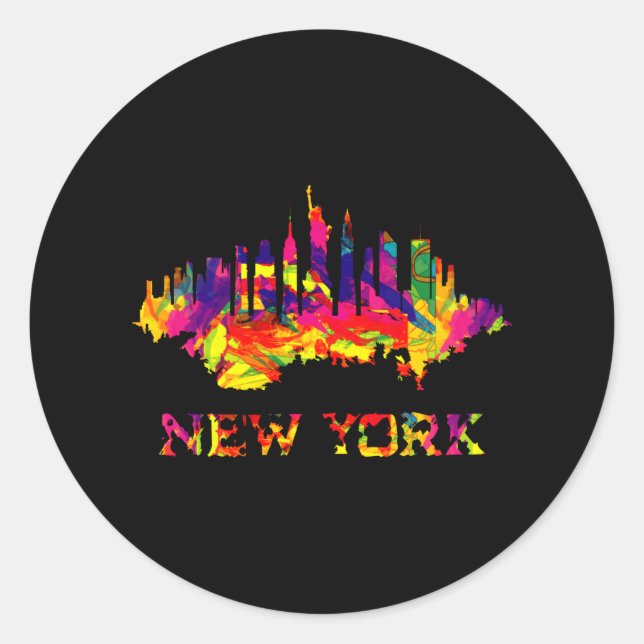 New York City Skyline hell bunt Runder Aufkleber (Vorderseite)