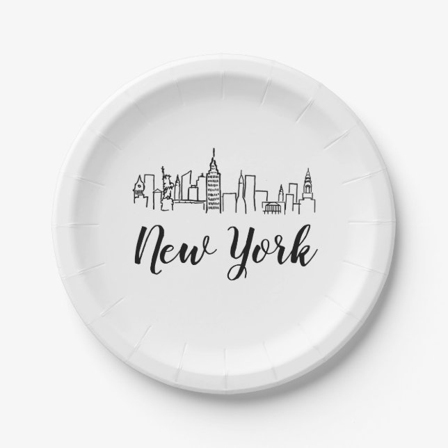 New York City Skyline Illustration Pappteller (Vorderseite)
