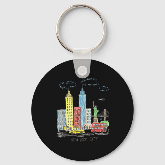 New York City Skyline Illustration Urban Kids Art  Schlüsselanhänger (Vorderseite)