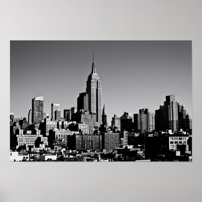 New York City Skyline in Schwarz und Weiß Poster (Vorne)