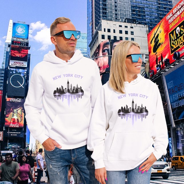 New York City Skyline Ladys White und Lila Hoodie (New York City)