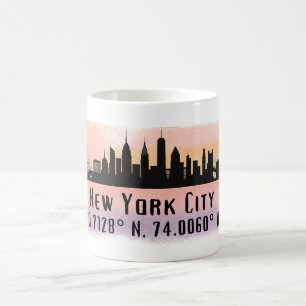 New York City Skyline Latitude und Länge Kaffeetasse