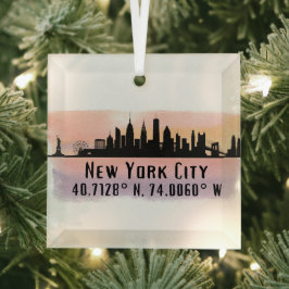 New York City Skyline Latitude und Länge Ornament Aus Glas