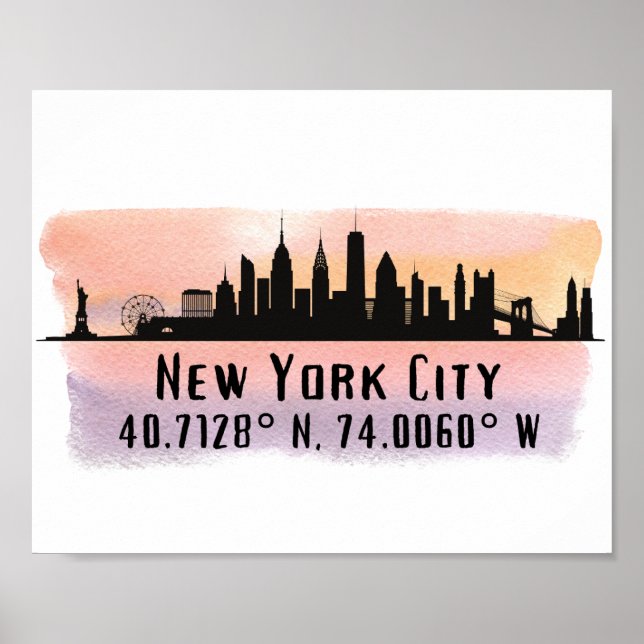 New York City Skyline Latitude und Länge Poster (Vorne)