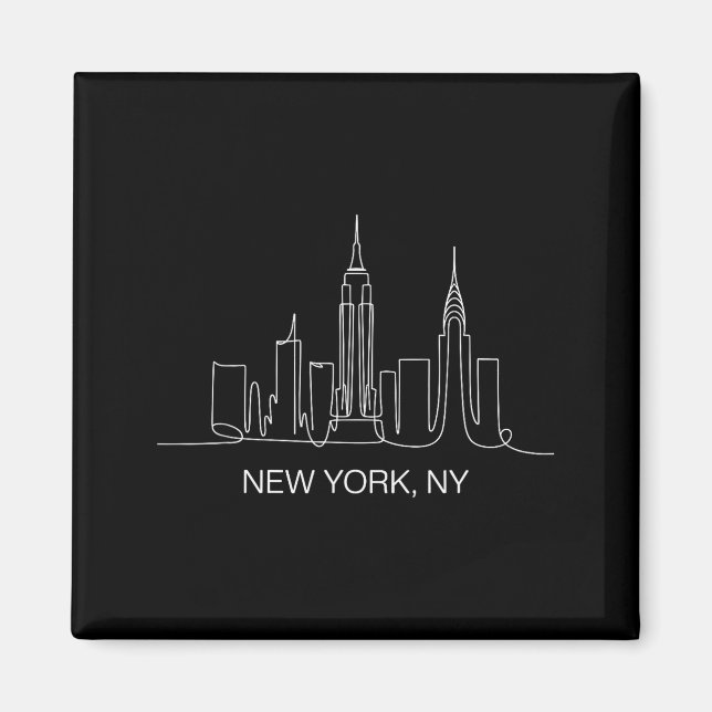 New York City Skyline Line Art Drawing Nyc Souveni Magnet (Vorne)