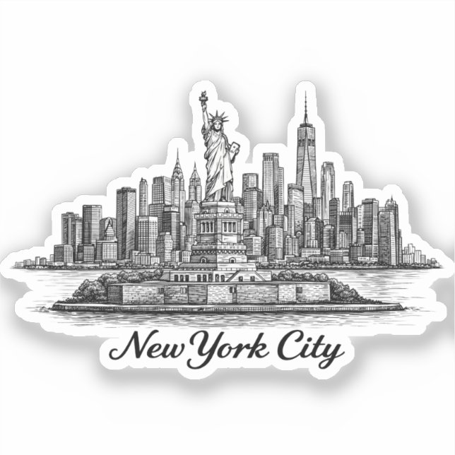 New York City Skyline Line Art Illustration Aufkleber (Vorderseite)
