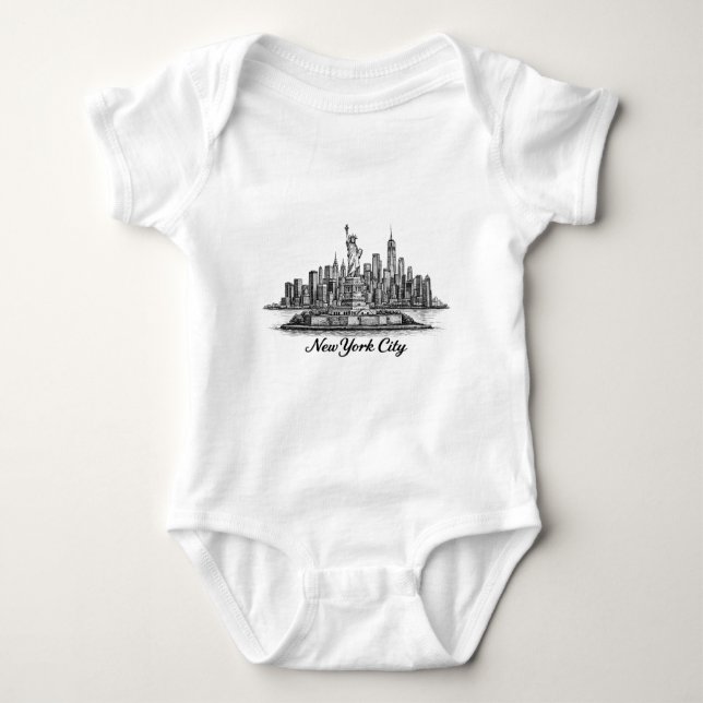 New York City Skyline Line Art Illustration Baby Strampler (Vorderseite)