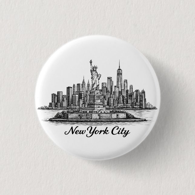 New York City Skyline Line Art Illustration Button (Vorderseite)
