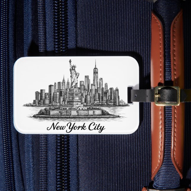 New York City Skyline Line Art Illustration Gepäckanhänger (Vorderseite Insitu 4)