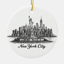New York City Skyline Line Art Illustration Keramik Ornament