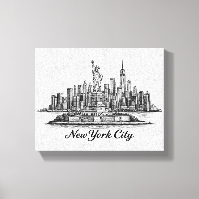 New York City Skyline Line Art Illustration Leinwanddruck (Vorderseite)