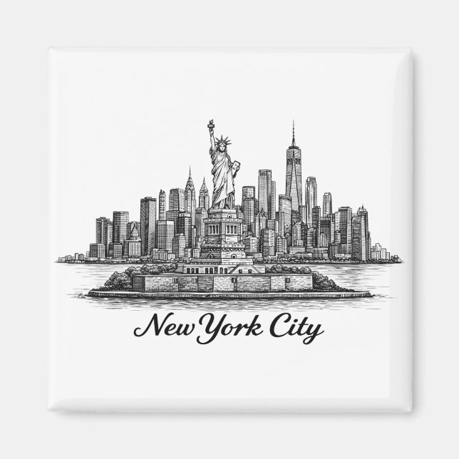 New York City Skyline Line Art Illustration Magnet (Vorne)