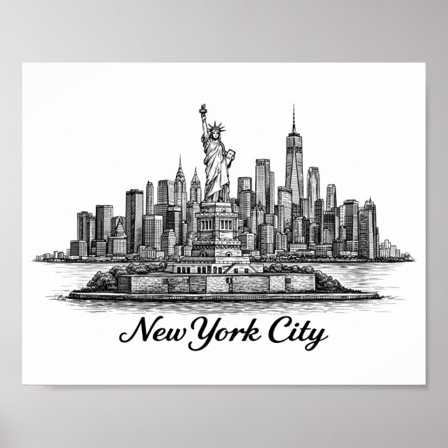 New York City Skyline Line Art Illustration Poster (Vorne)