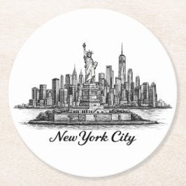 New York City Skyline Line Art Illustration Runder Pappuntersetzer