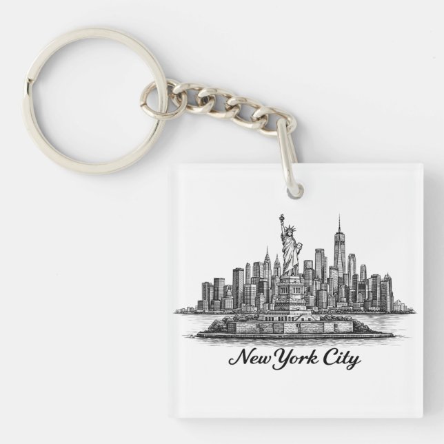 New York City Skyline Line Art Illustration Schlüsselanhänger (Vorderseite)